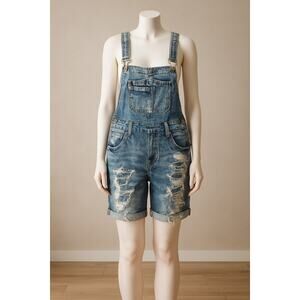 TTraffic Jeans Wear Women’s Distressed Short Bib Overalls Size 11 Cotton Blend